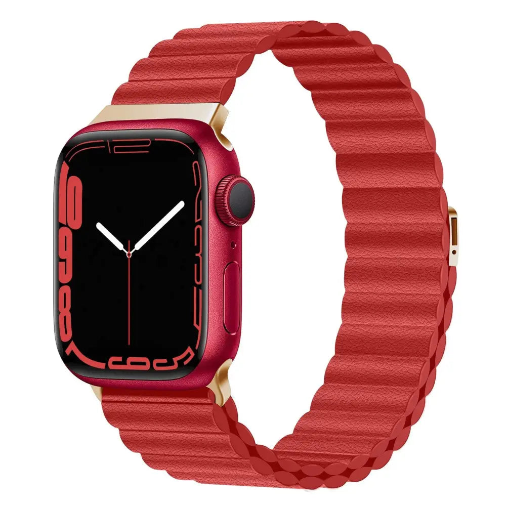 Apple Watch Armband - Magnetisches Armband aus Echtleder - Rot / 38-40-41 mm