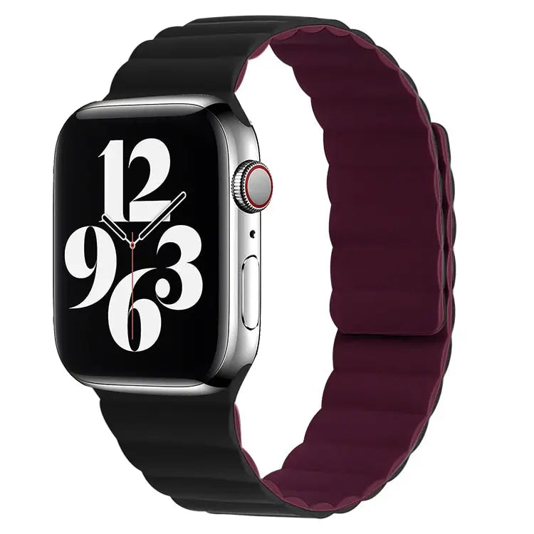 Apple Watch Armband - Magnetisches Armband aus Silikon - Schwarz & Burgundy / 38-40-41 mm