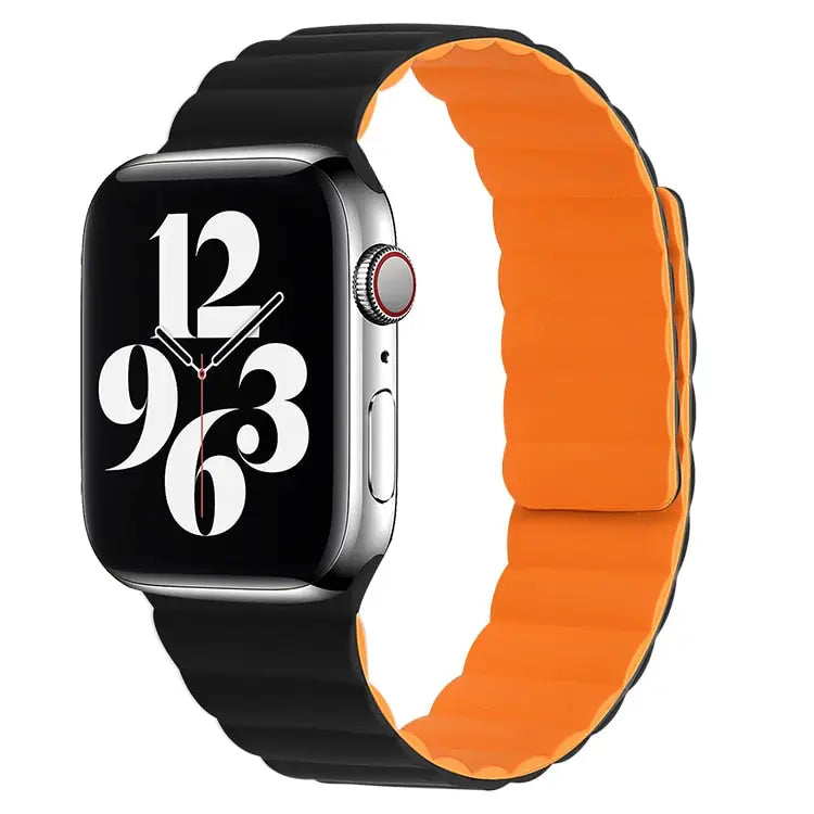 Apple Watch Armband - Magnetisches Armband aus Silikon - Schwarz & Orange / 38-40-41 mm