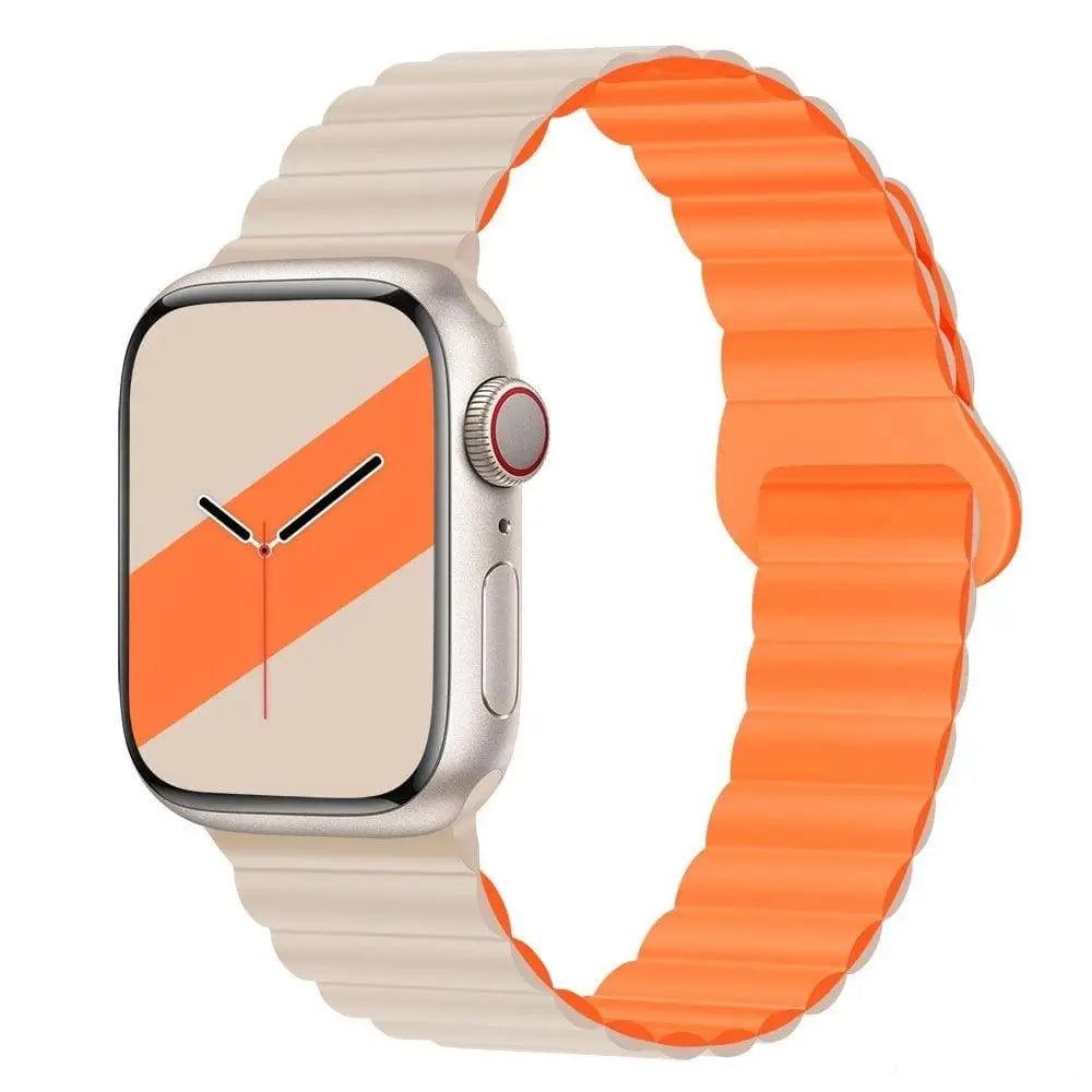 Apple Watch Armband - Magnetisches Silikon-Armband - Elfenbein & Orange / 38-40-41 mm