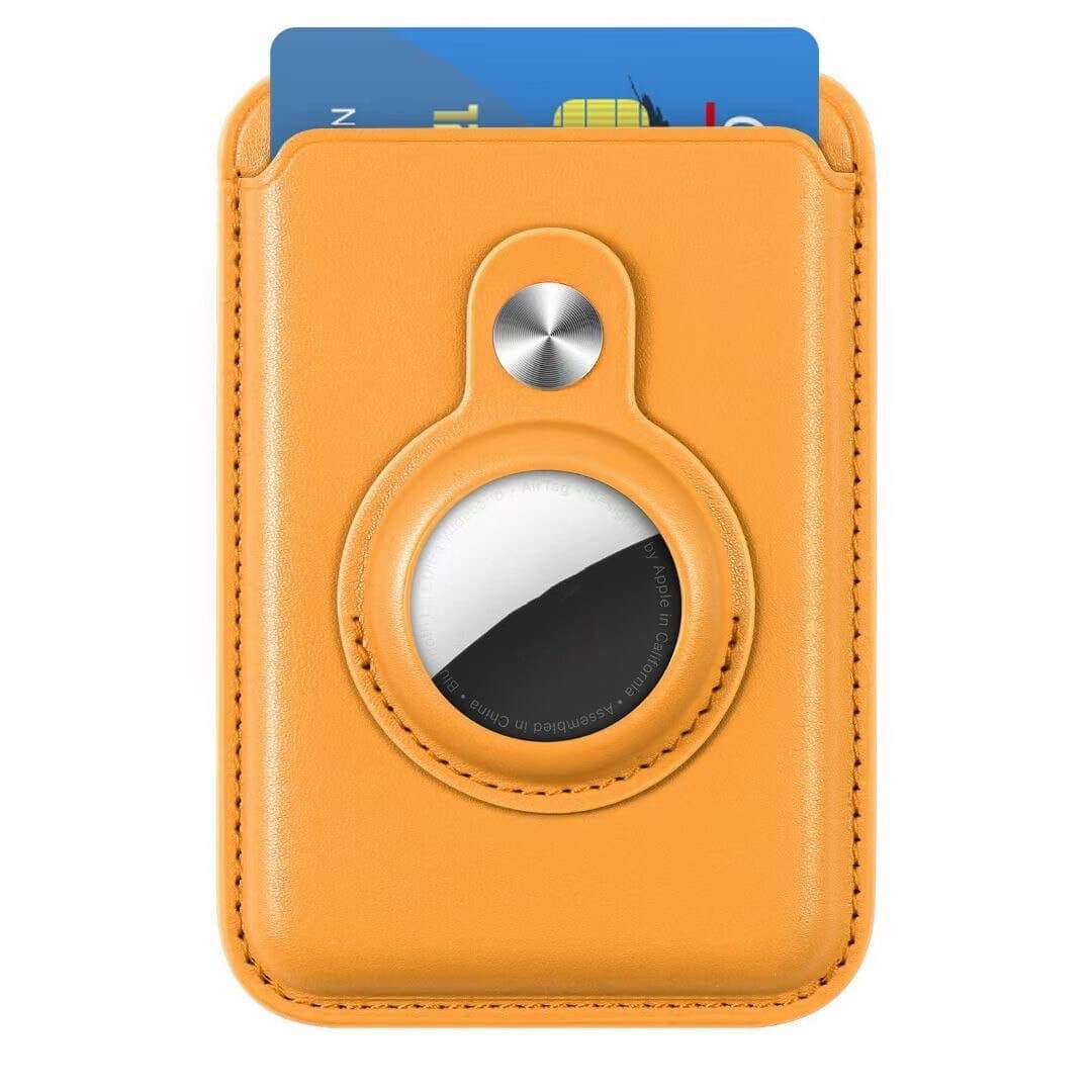MagSafe Kartenhalter aus Kunstleder mit abnehmbarer AirTag Schutzhülle - Gelb - Kartenhalter