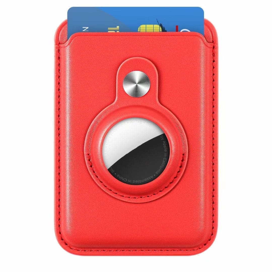 MagSafe Kartenhalter aus Kunstleder mit abnehmbarer AirTag Schutzhülle - Rot - Kartenhalter