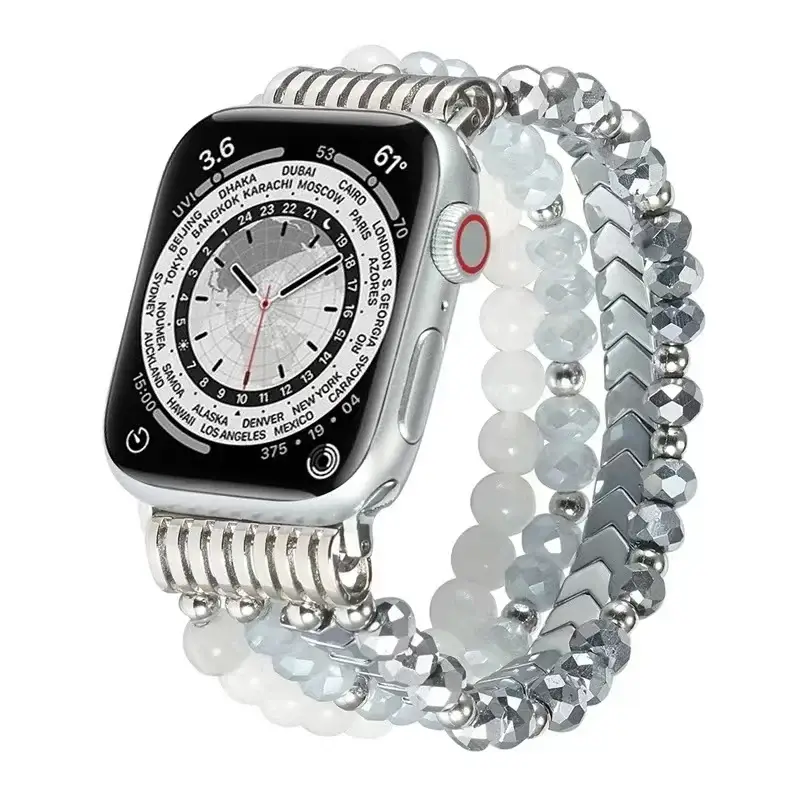 Apple Watch Armband - Perlen-Armband aus Agat - Silber / 38-40-41 mm