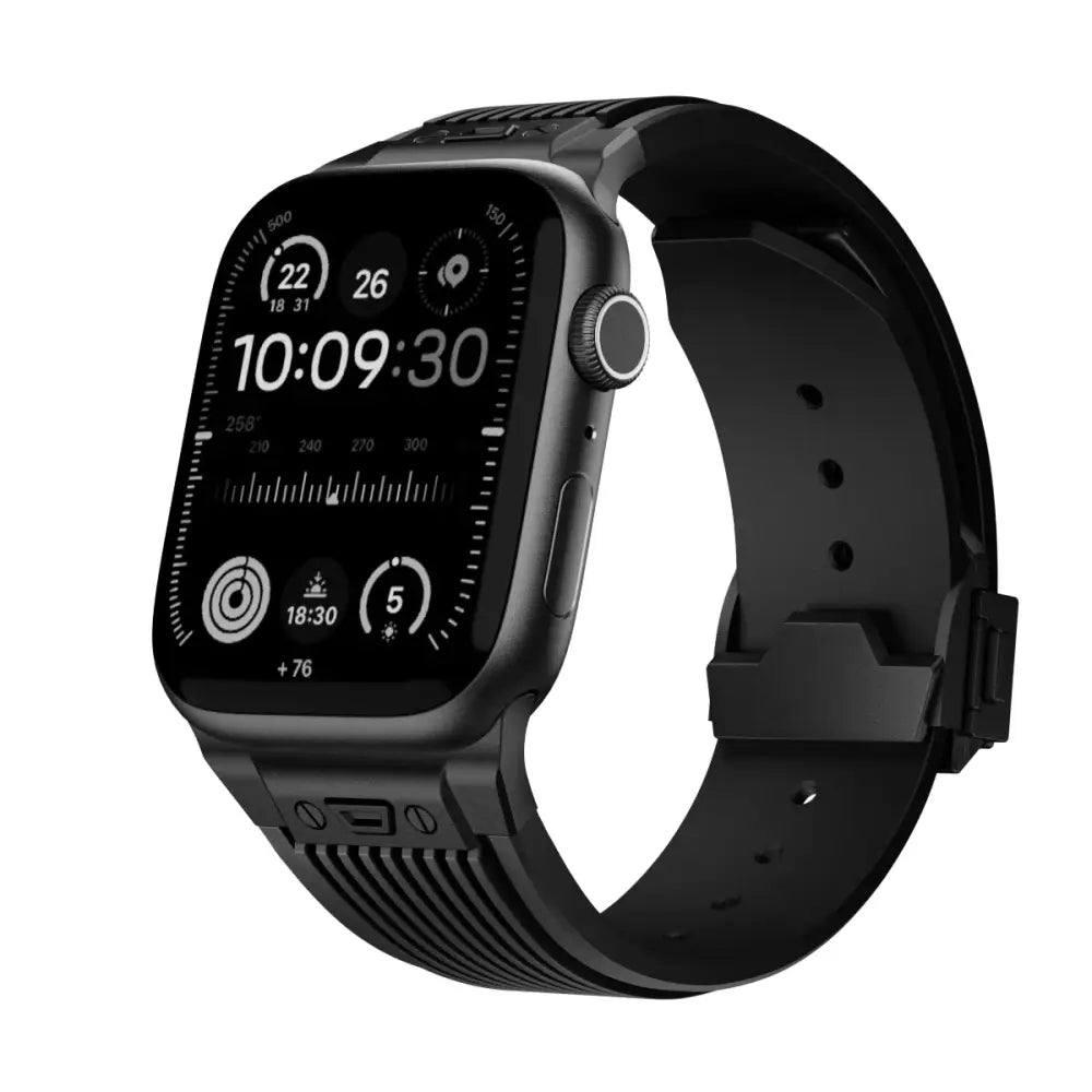 Apple Watch Armband - Premium Silikon + Edelstahl Armband - Black + Black / 42 mm