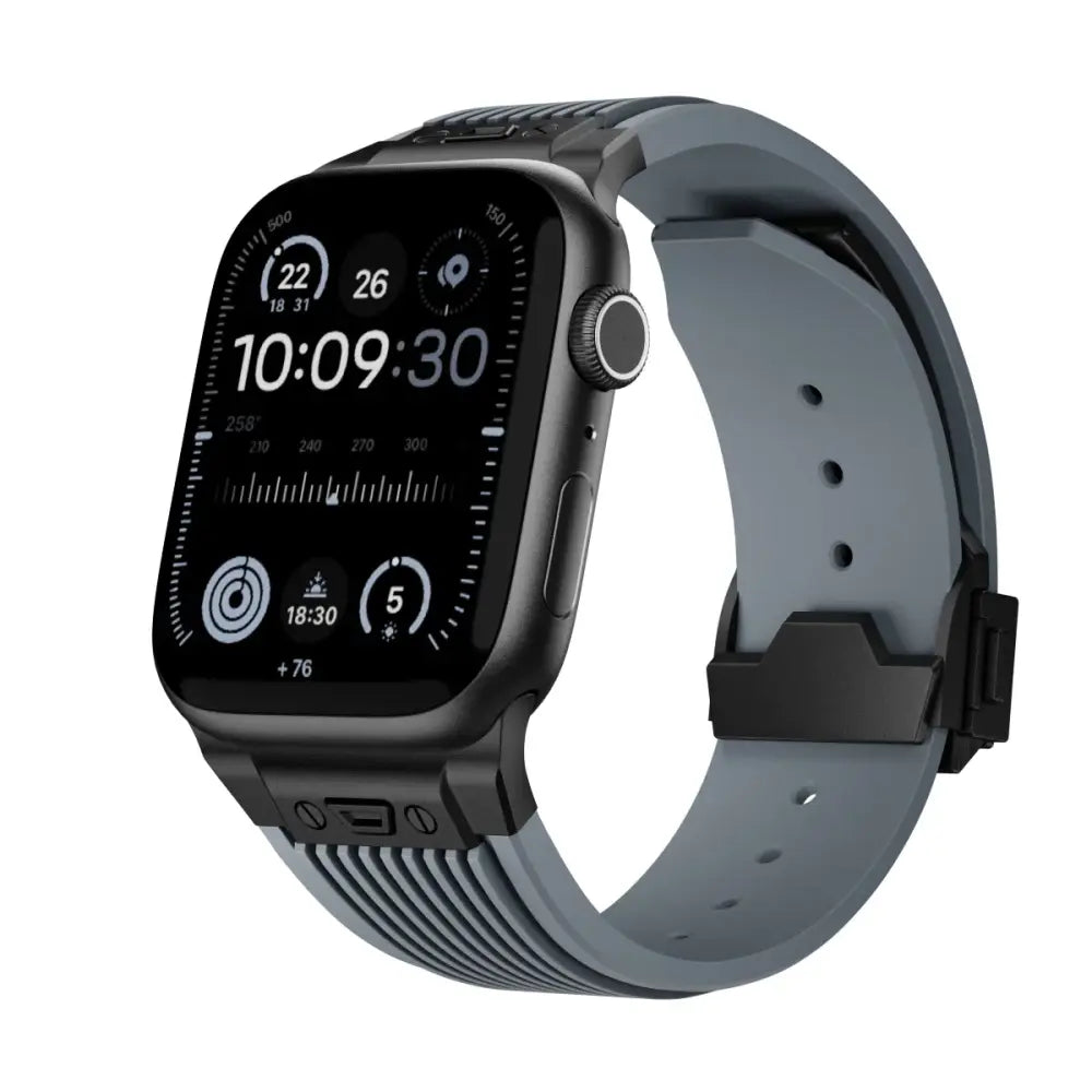 Apple Watch Armband - Premium Silikon + Edelstahl Armband - Grey + Black / 42 mm