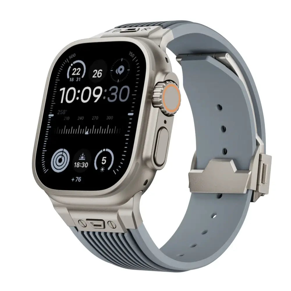 Apple Watch Armband - Premium Silikon + Edelstahl Armband - Grey + Titan / 42 mm