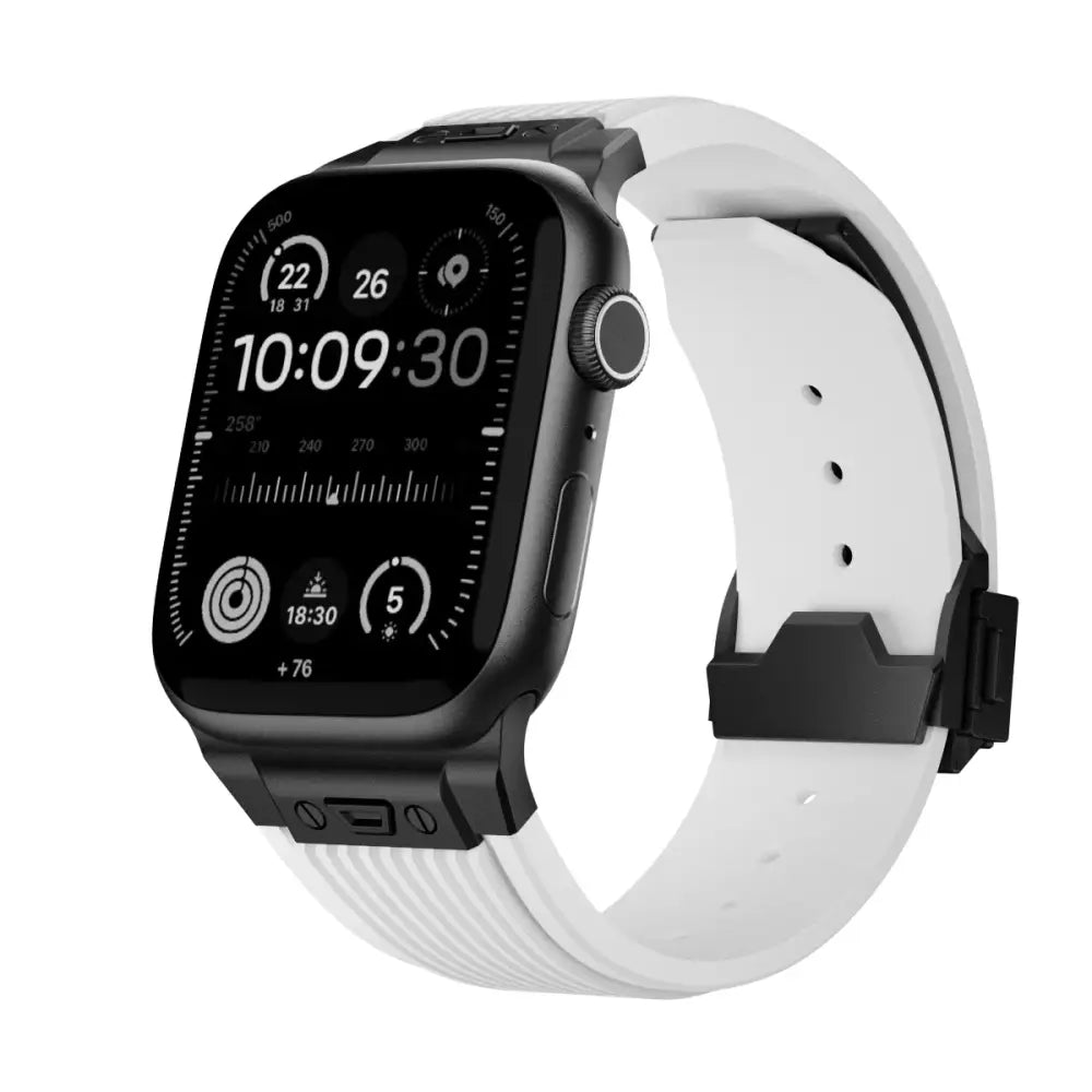 Apple Watch Armband - Premium Silikon + Edelstahl Armband - White + Black / 42 mm