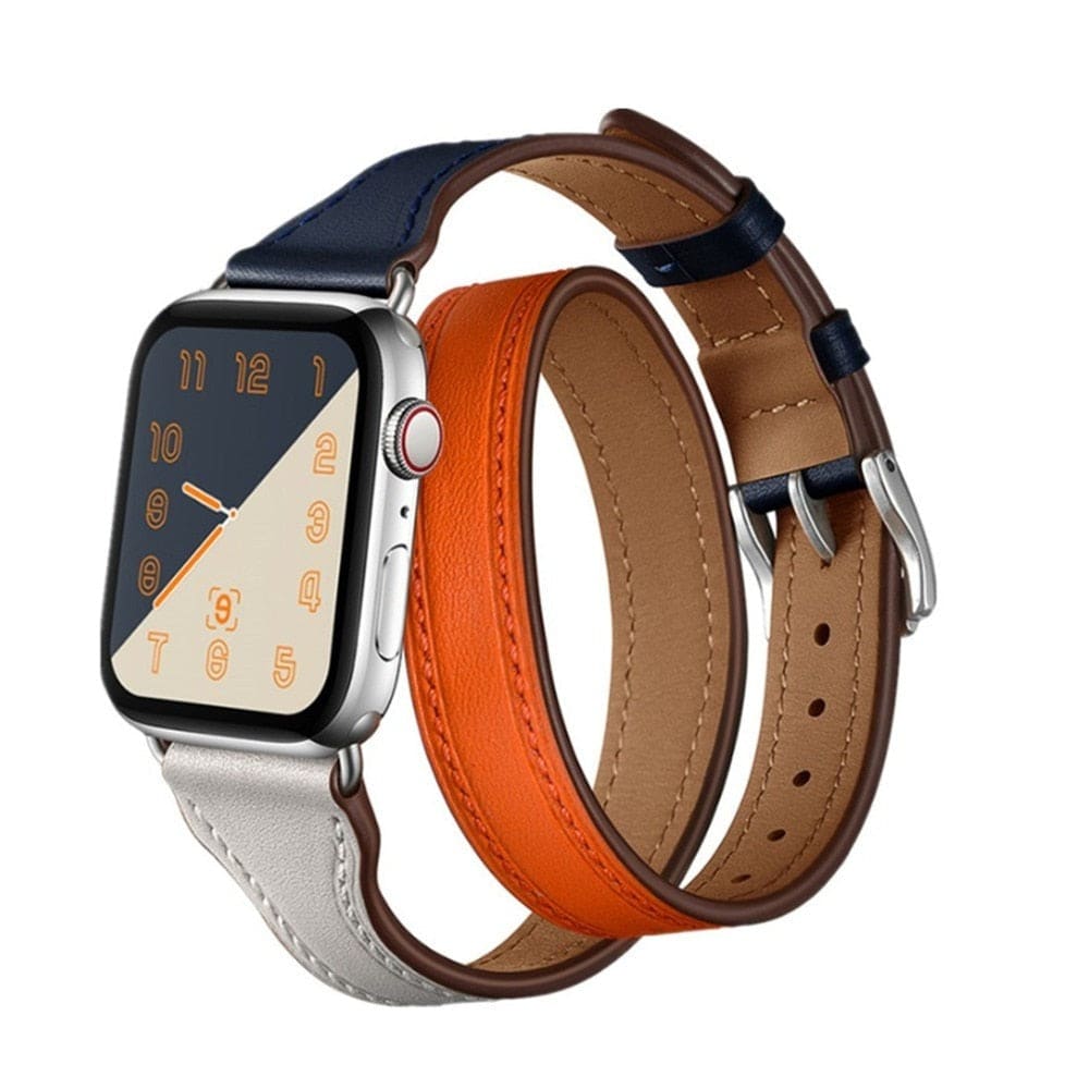 Schmales Armband aus Echtleder - Orange & Blau / 38-40-41 mm - Apple Watch Armband