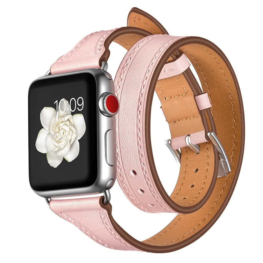 Apple Watch Armband - Schmales Armband aus Echtleder - Rosa / 38-40-41 mm