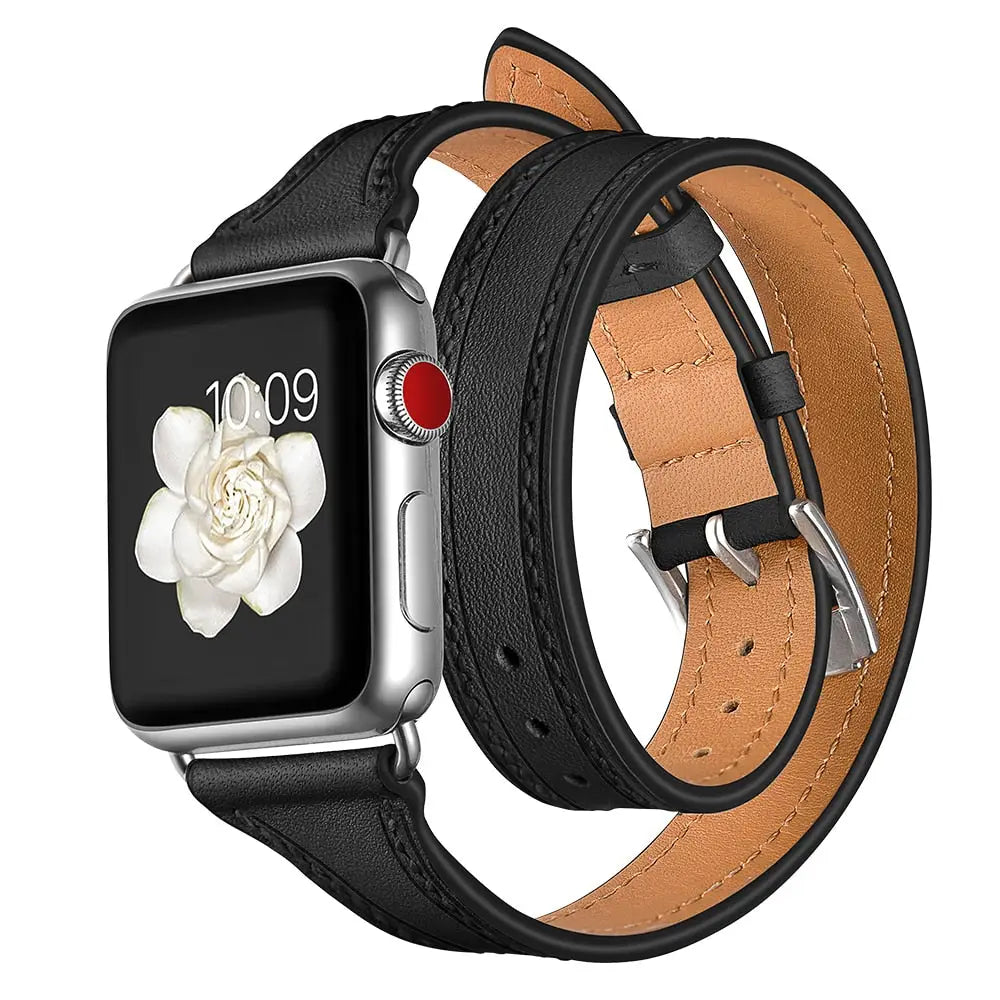 Apple Watch Armband - Schmales Armband aus Echtleder - Schwarz / 38-40-41 mm