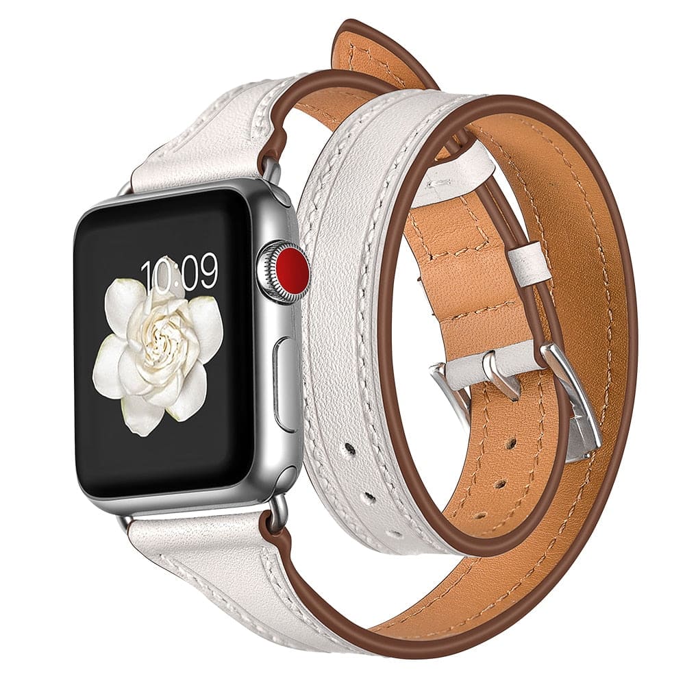 Schmales Armband aus Echtleder - Weiss / 38-40-41 mm - Apple Watch Armband