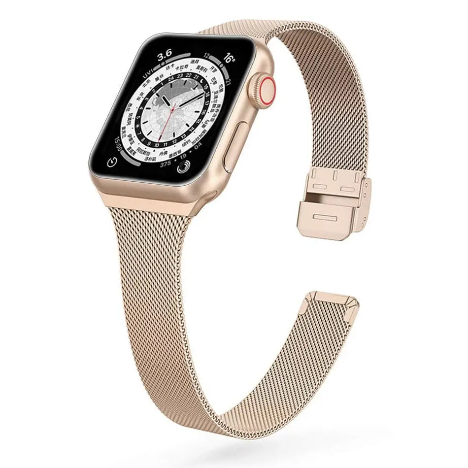 Apple Watch Armband - Schmales Milanaise Armband aus Edelstahl - Champagner / 38-40-41 mm