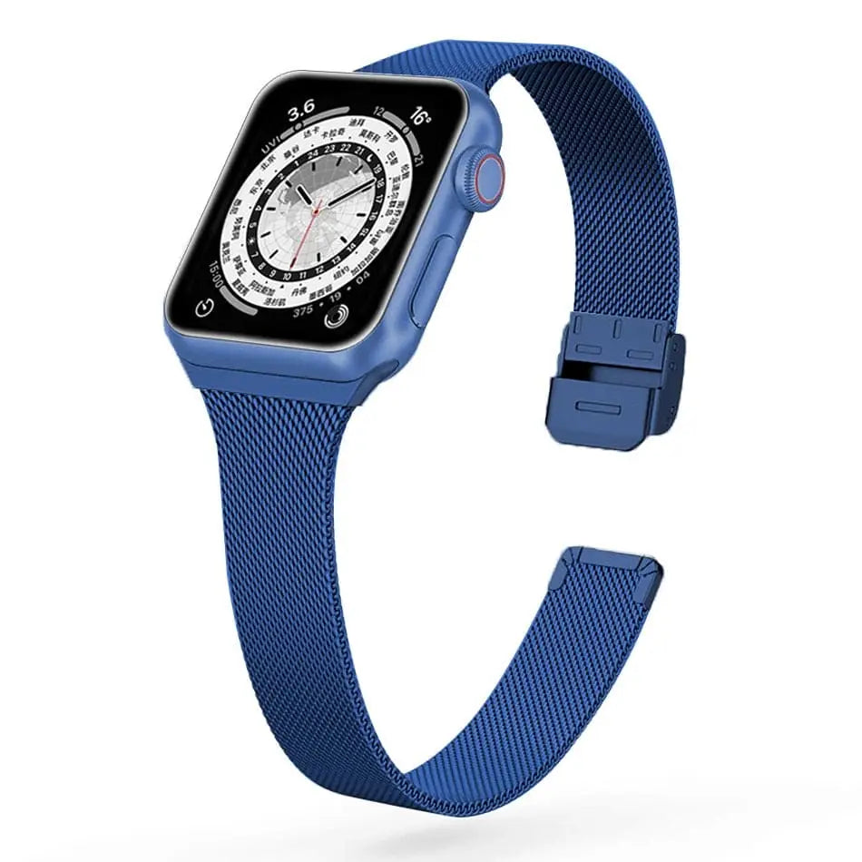 Apple Watch Armband - Schmales Milanaise Armband aus Edelstahl - Dunkelblau / 38-40-41 mm