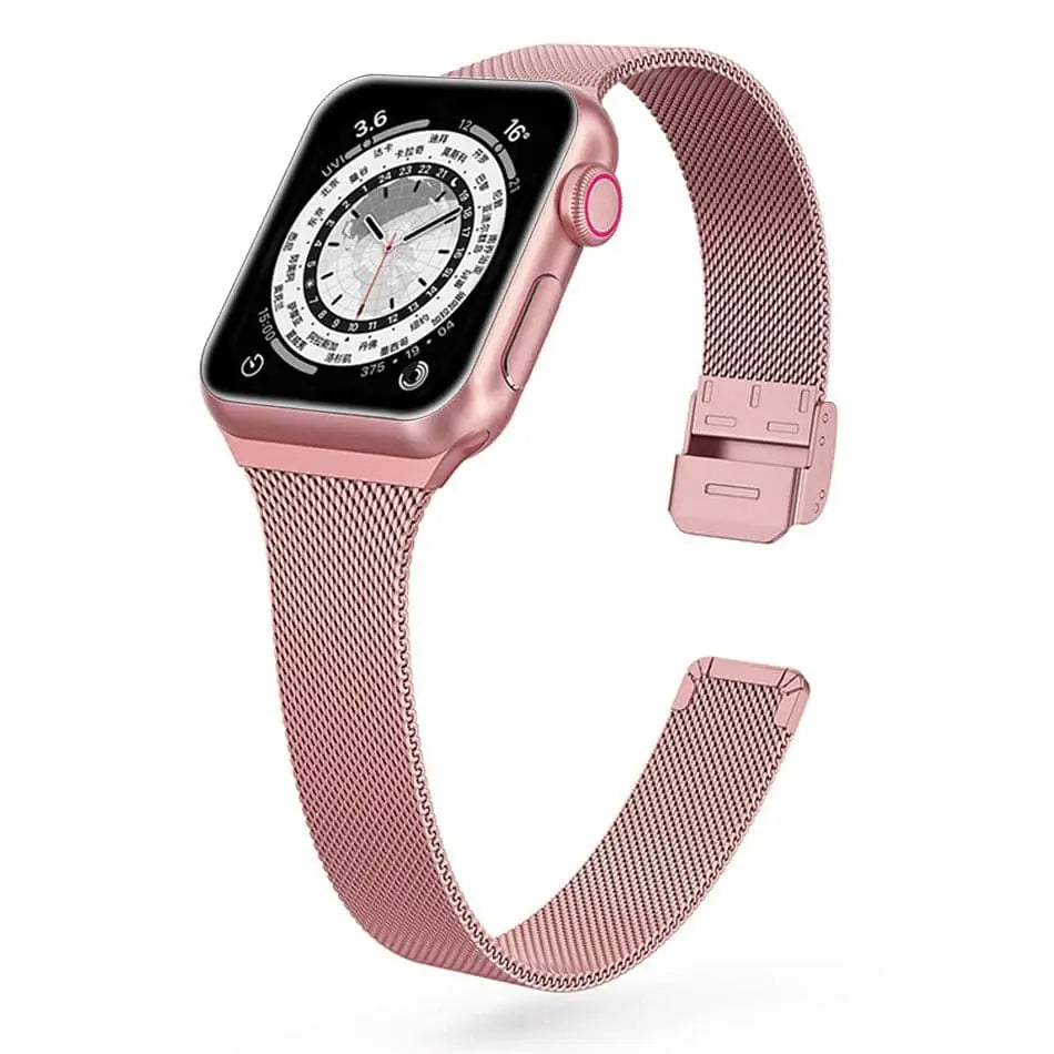 Apple Watch Armband - Schmales Milanaise Armband aus Edelstahl - Pink / 38-40-41 mm