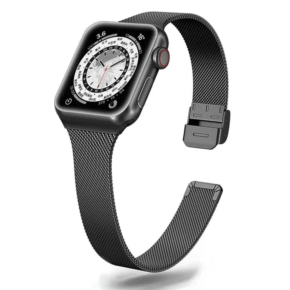 Apple Watch Armband - Schmales Milanaise Armband aus Edelstahl - Schwarz / 38-40-41 mm