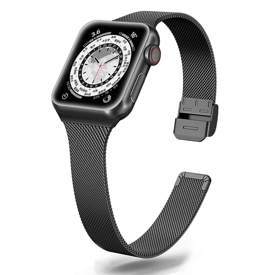 Schmales Milanaise Armband aus Edelstahl - Schwarz / 38-40-41 mm - Apple Watch Armband