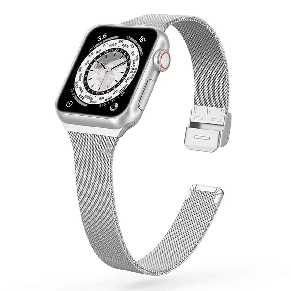 Apple Watch Armband - Schmales Milanaise Armband aus Edelstahl - Silber / 38-40-41 mm