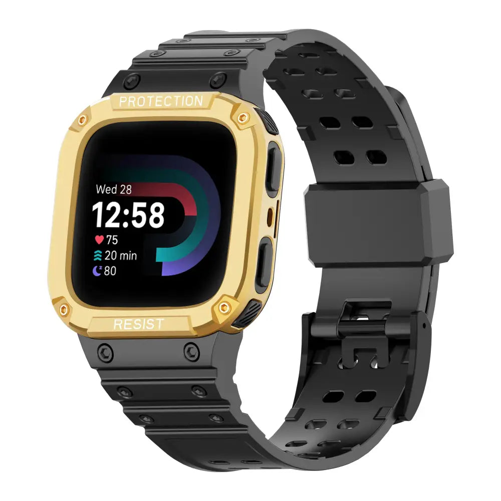 Fitbit Armband - Schutzgehäuse & Armband für Fitbit Versa - Black & Gold / Fitbit Versa 1-2-3-4