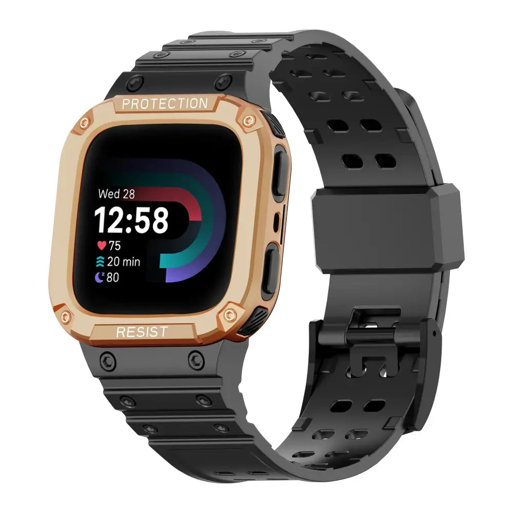 Fitbit Armband - Schutzgehäuse & Armband für Fitbit Versa - Black & Rose Gold / Fitbit Versa 1-2-3-4