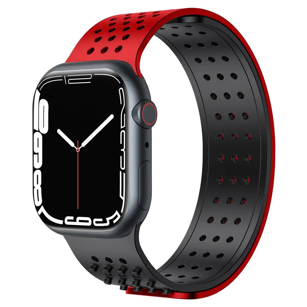 Apple Watch Armband - Silikon Armband (einstellbar) - Schwarz & Rot / 38-40-41 mm