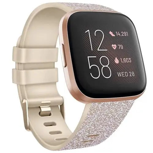 Fitbit Armband - Silikon Armband für Fitbit Versa 1 / Versa 2 / Versa Lite - Glitzer Gold / S