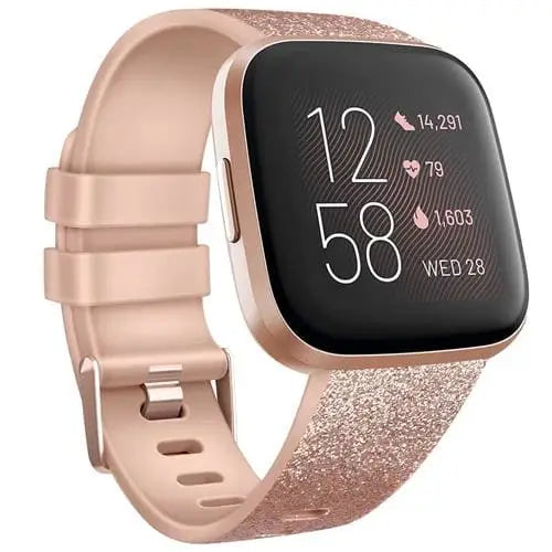 Fitbit Armband - Silikon Armband für Fitbit Versa 1 / Versa 2 / Versa Lite - Glitzer Rosegold / S