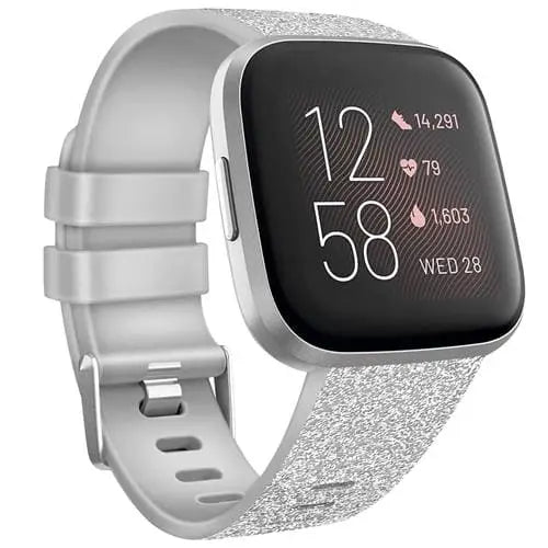 Fitbit Armband - Silikon Armband für Fitbit Versa 1 / Versa 2 / Versa Lite - Glitzer Silber / S