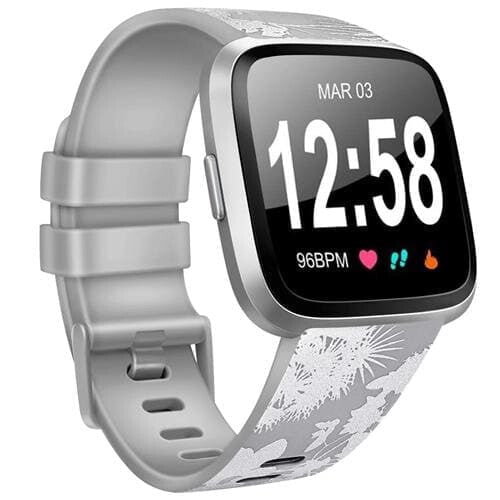 Silikon Armband für Fitbit Versa 1 / Versa 2 / Versa Lite - Grau + Blumen / S - Fitbit Armband