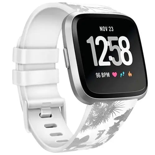 Fitbit Armband - Silikon Armband für Fitbit Versa 1 / Versa 2 / Versa Lite - Weiss + Blumen / S