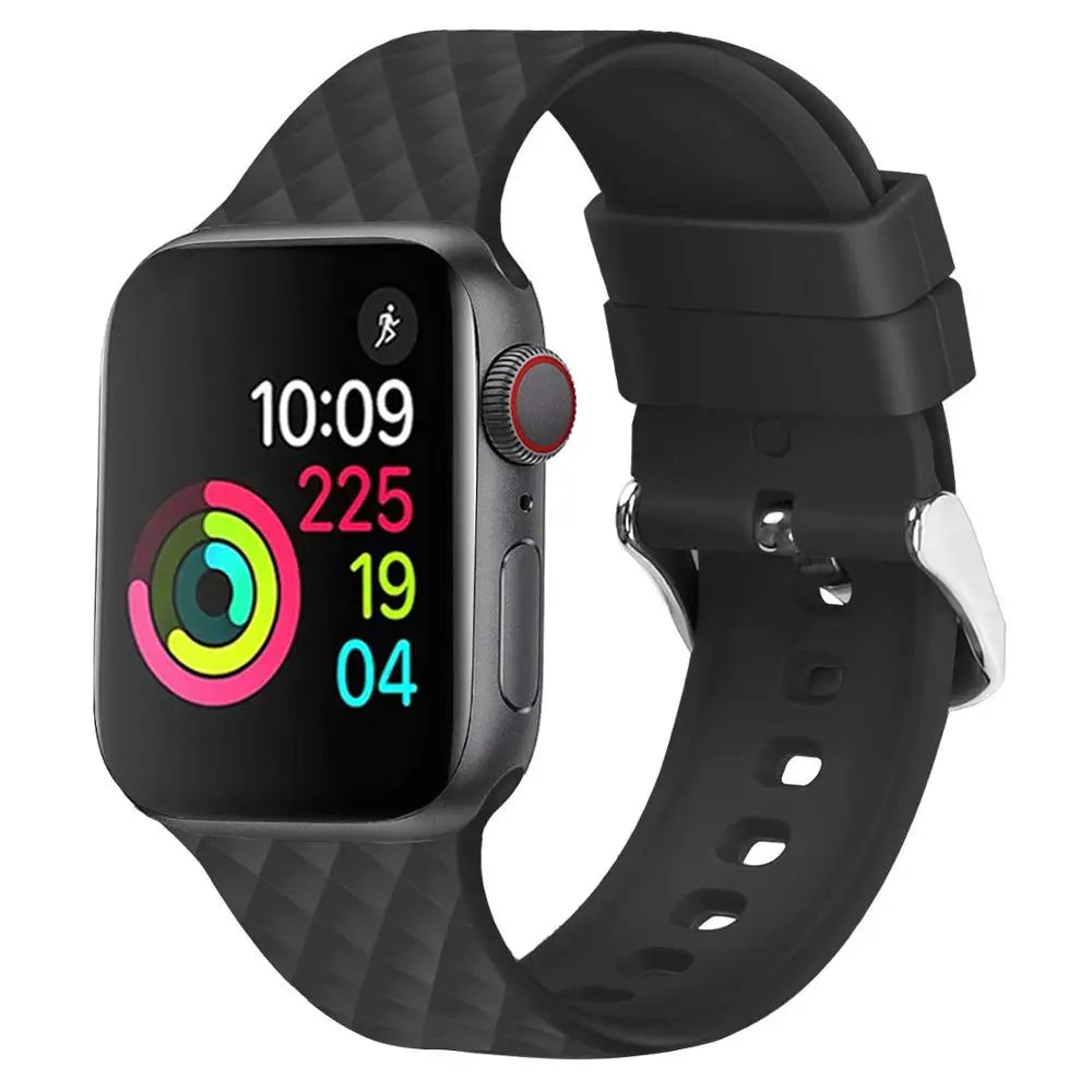 Apple Watch Armband - Silikon Armband mit Quadrat-Muster - Schwarz / 38-40-41 mm