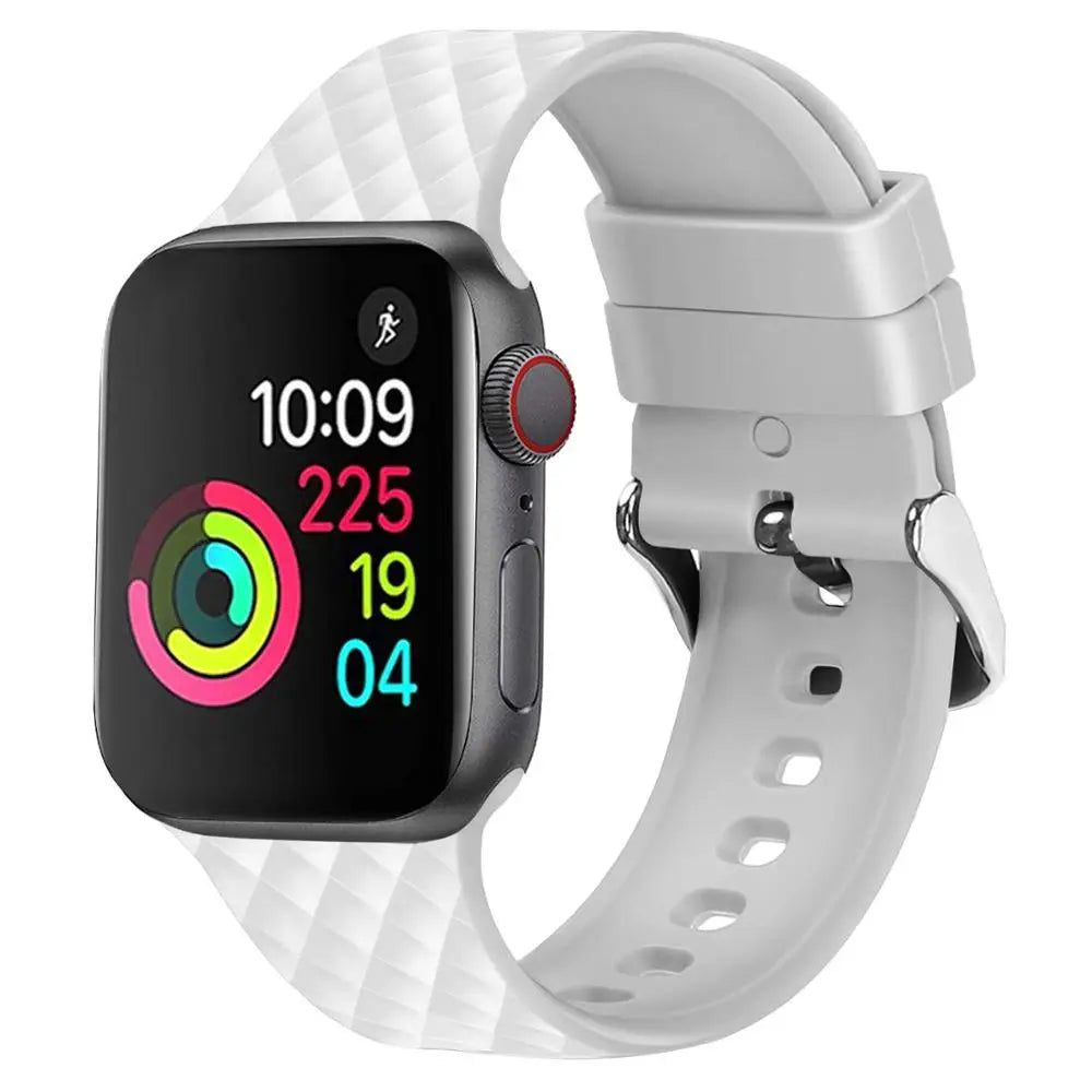 Apple Watch Armband - Silikon Armband mit Quadrat-Muster - Weiss / 38-40-41 mm