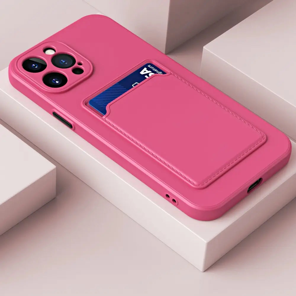 iPhone Schutzhülle - Silikon iPhone Schutzhülle mit Kartenhalter - Fuchsia / iPhone 12 mini