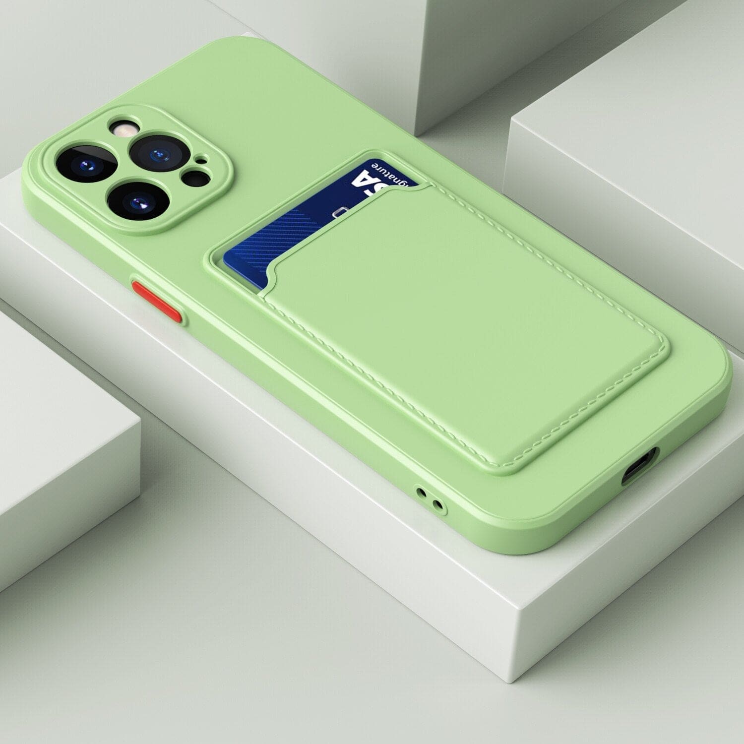 Silikon iPhone Schutzhülle mit Kartenhalter - Hellgrün / iPhone 12 mini - iPhone Schutzhülle