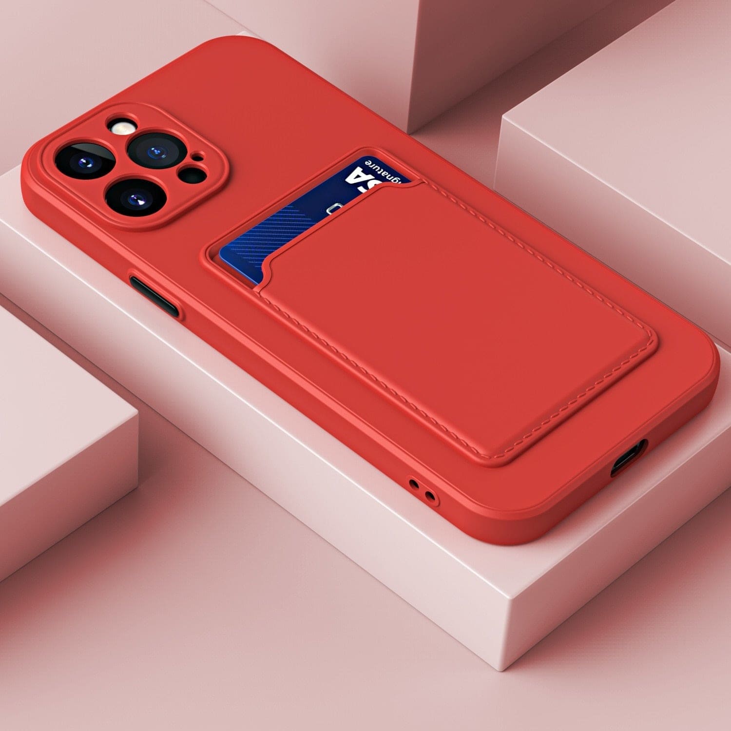 Silikon iPhone Schutzhülle mit Kartenhalter - Rot / iPhone 12 mini - iPhone Schutzhülle