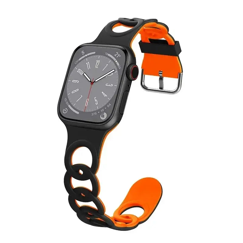 Apple Watch Armband - Silikon Ketten-Armband - Black & Orange / 38-40-41 mm