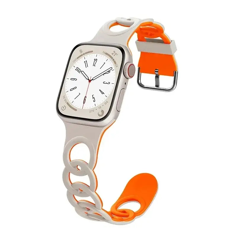 Apple Watch Armband - Silikon Ketten-Armband - Starlight & Oorange / 38-40-41 mm