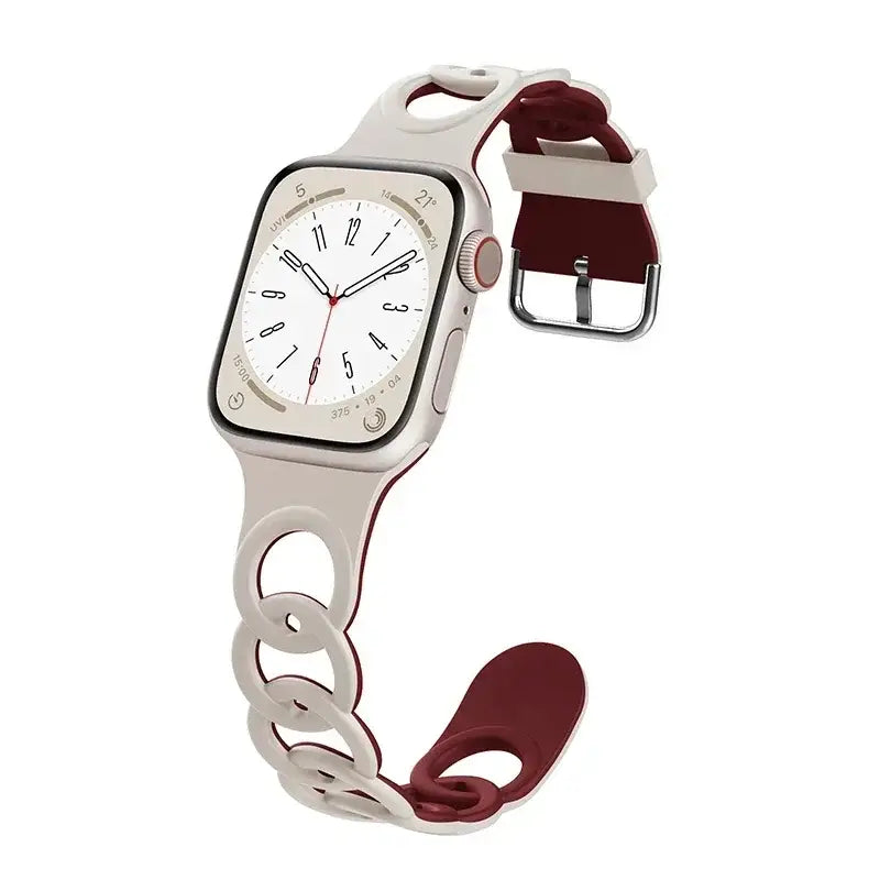 Apple Watch Armband - Silikon Ketten-Armband - Starlight & Red / 38-40-41 mm