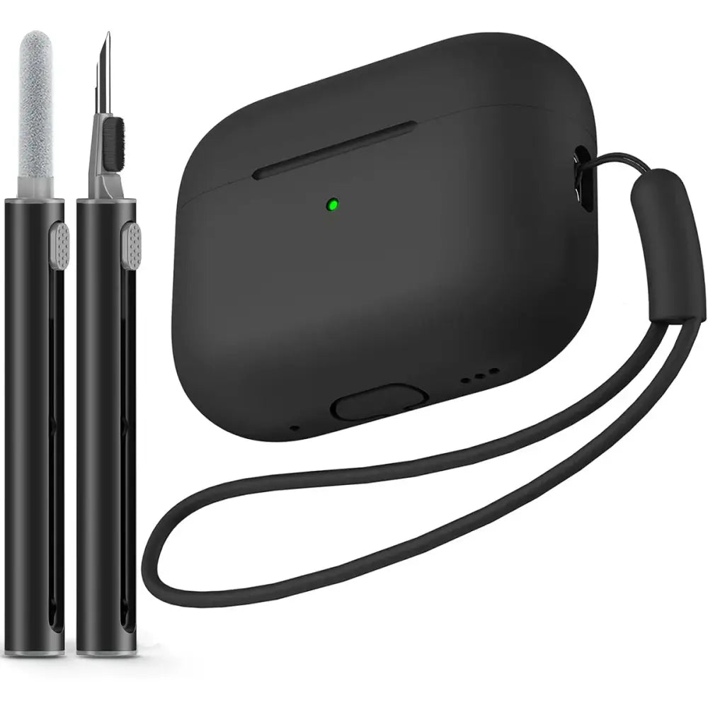 Airpods Zubehör - Soft-Touch AirPods Schutzhülle + Reinigungsstift - Black / AirPods Pro 2