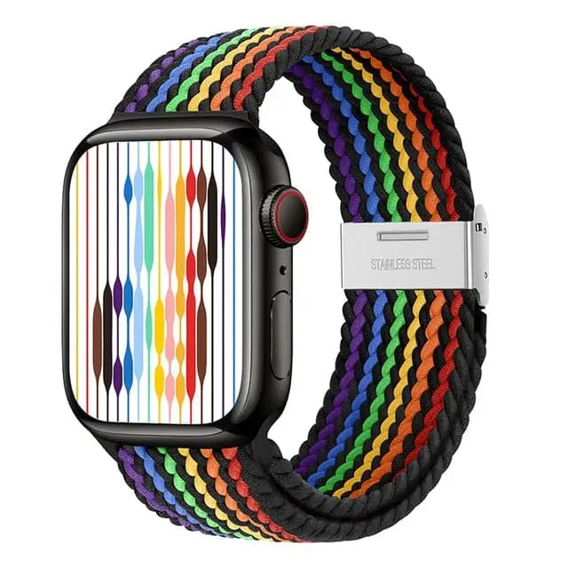 Apple Watch Armband - Solo Loop • elastisches Armband mit Edelstahlverschluss - Pride Schwarz