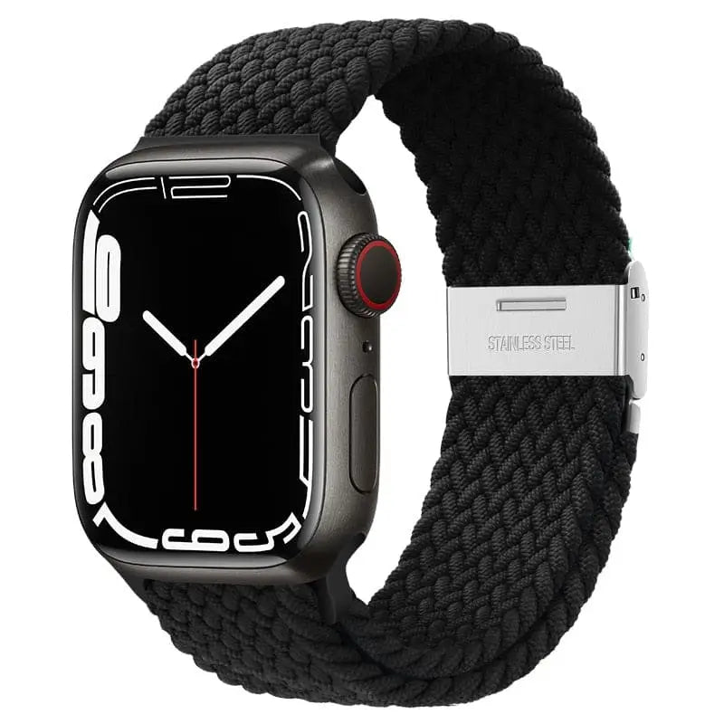 Apple Watch Armband - Solo Loop • elastisches Armband mit Edelstahlverschluss - Schwarz