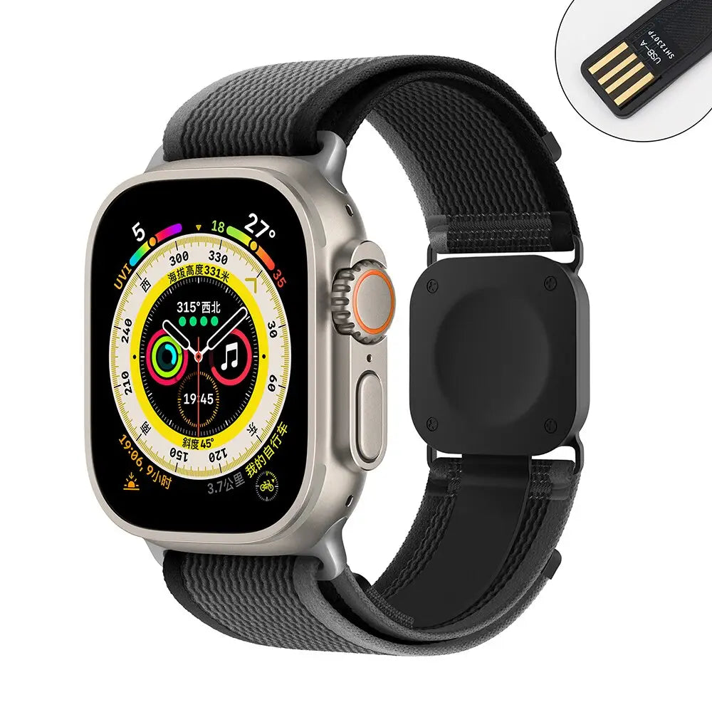 Apple Watch Armband - Trail Armband mit integriertem Ladegerät - Dunkelgrau & Schwarz / 38-40-41 mm